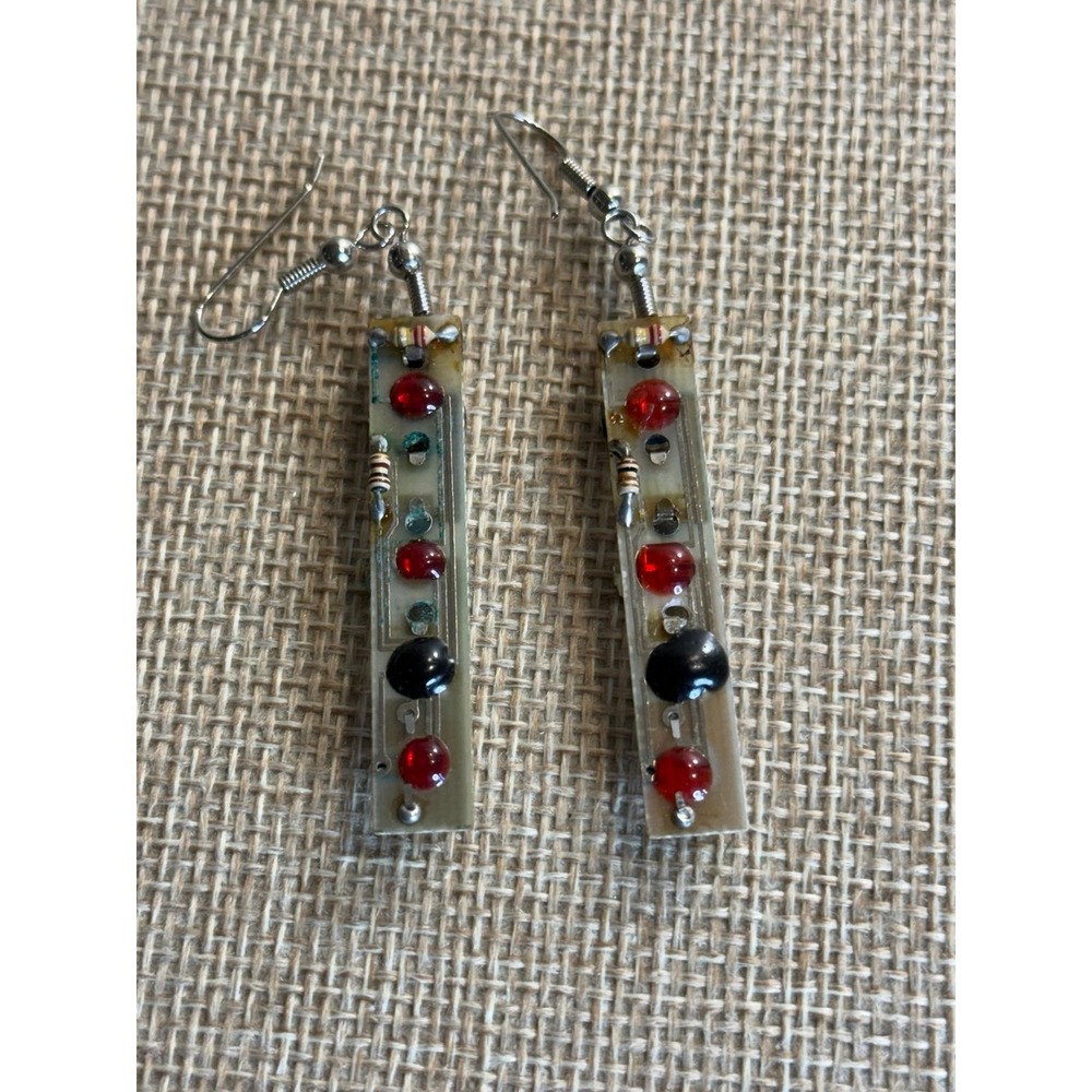 Vintage 80s 90s Circuit Board LED Earrings - Retro Tech Geek Jewelry. 2.5"